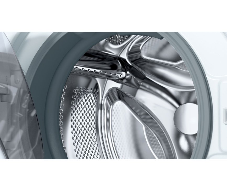 De rvs trommel van de Bosch WAJ28070NL wasmachine bevindt zich in een kunststof kuip