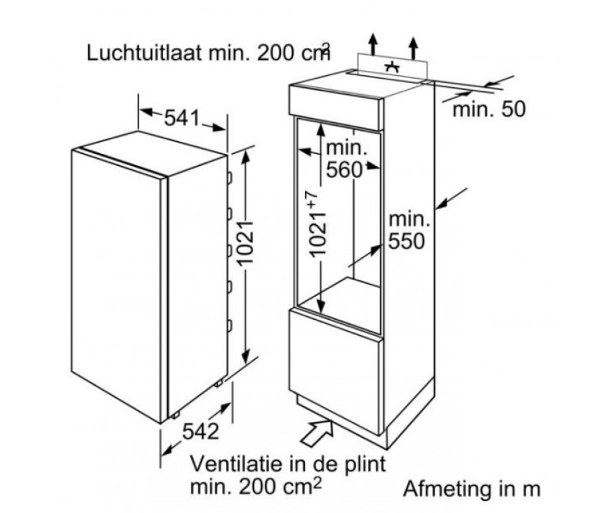 Maattekening Constructa CK60305 inbouw koelkast