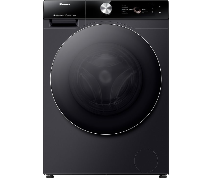 Hisense WF7S1247BB zwarte wasmachine met AI en AutoDose