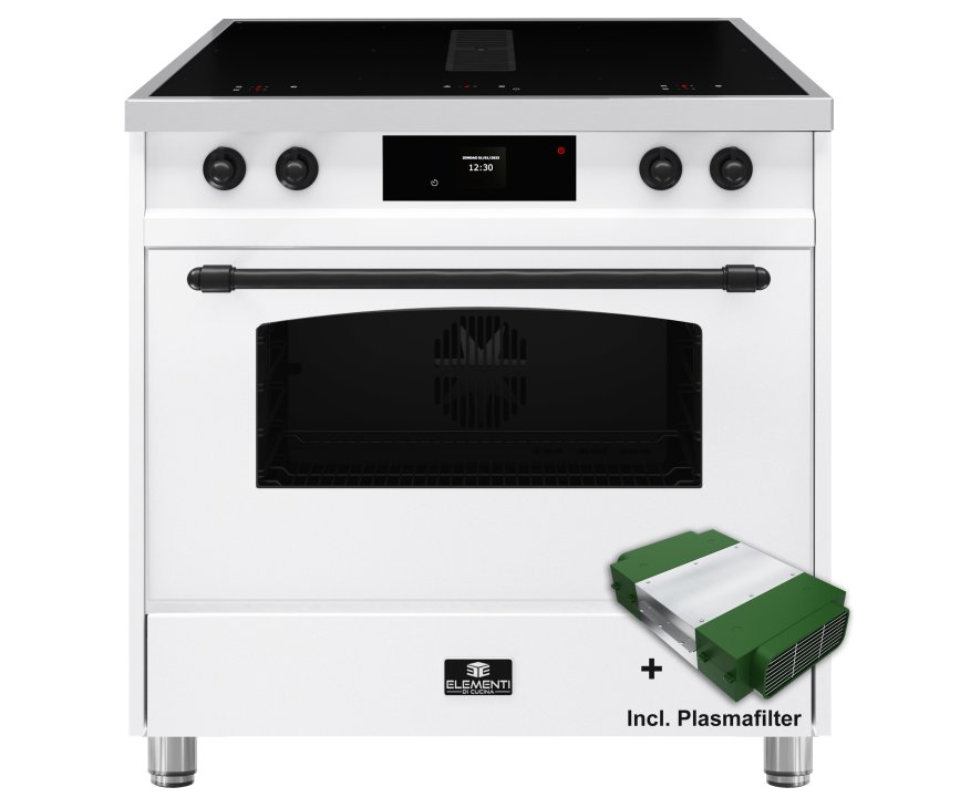 Elementi di Cucina IC9034-WT-IX-B inductie fornuis met afzuiging - wit - klassiek