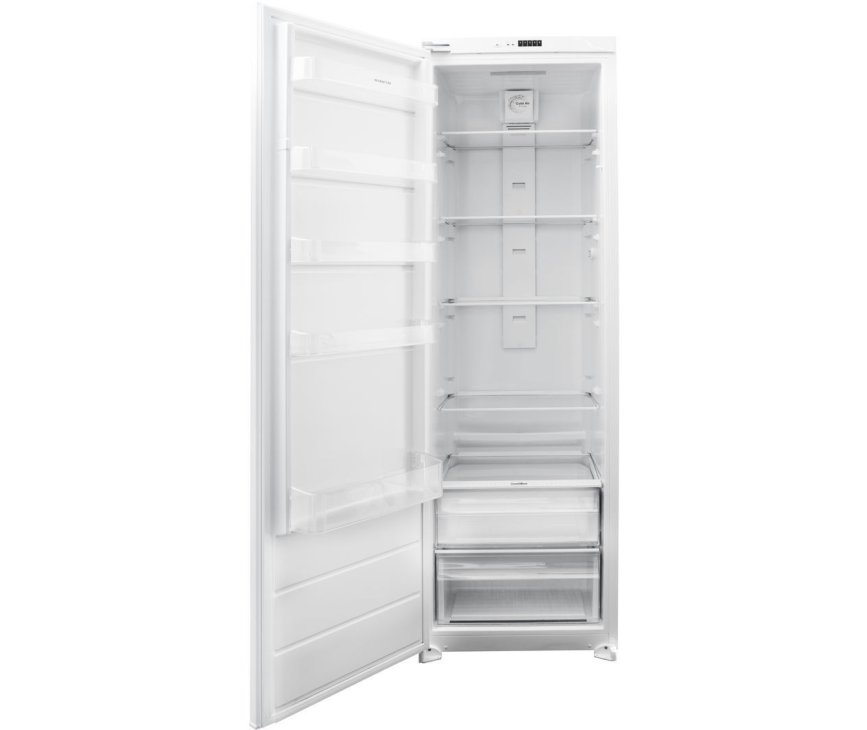 Deze koelkast heeft een grote inhoud van 300 liter en beschikt over verstelbare draagplateaus van veiligheidsglas