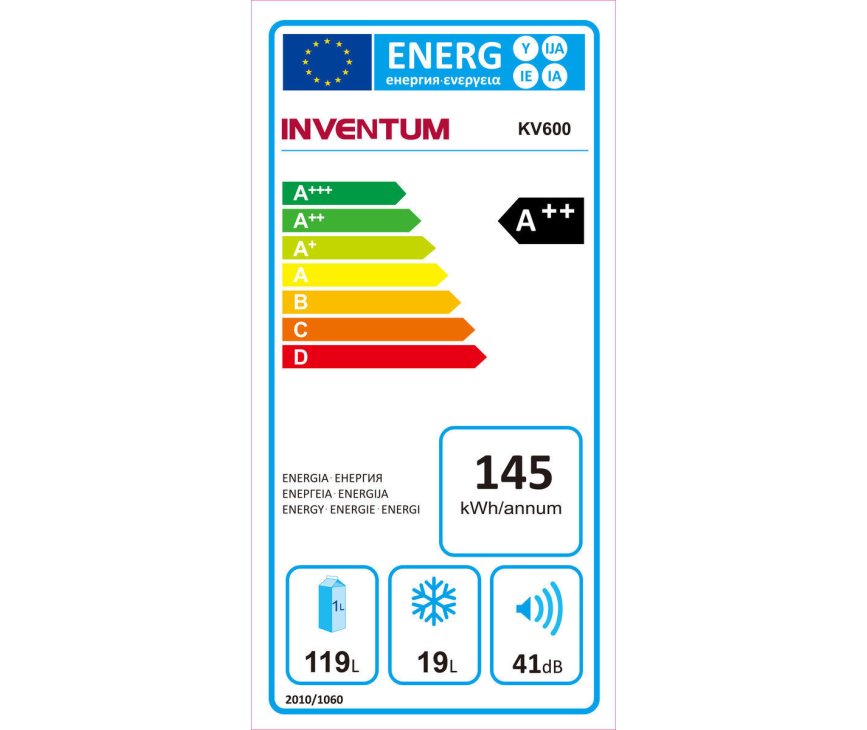 De Inventum KV600 koelkast heeft een zuinig energieklasse A++ label