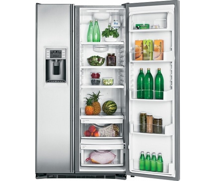 ioMabe Amerikaanse koelkast met links het vriesgedeelte met ijsdispenser