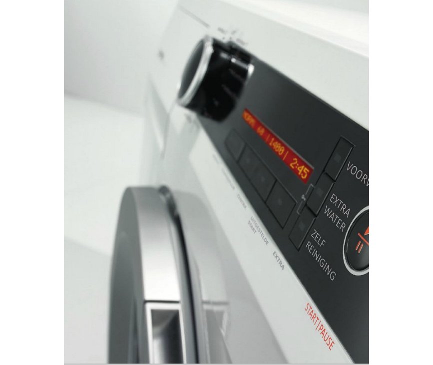 Het luxe bedieningspaneel van de PELGRIM wasmachine PWM121WIT met Nederlands tekstpaneel.