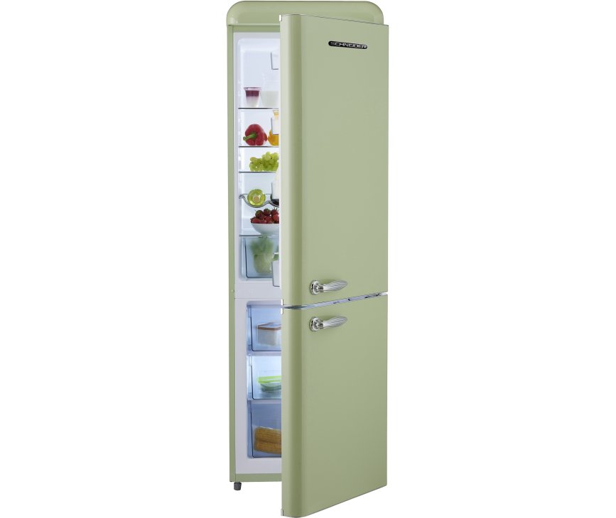 Een sneakpreview van het interieur van de Schneider SL300SG CB A++ mint groen koelkast