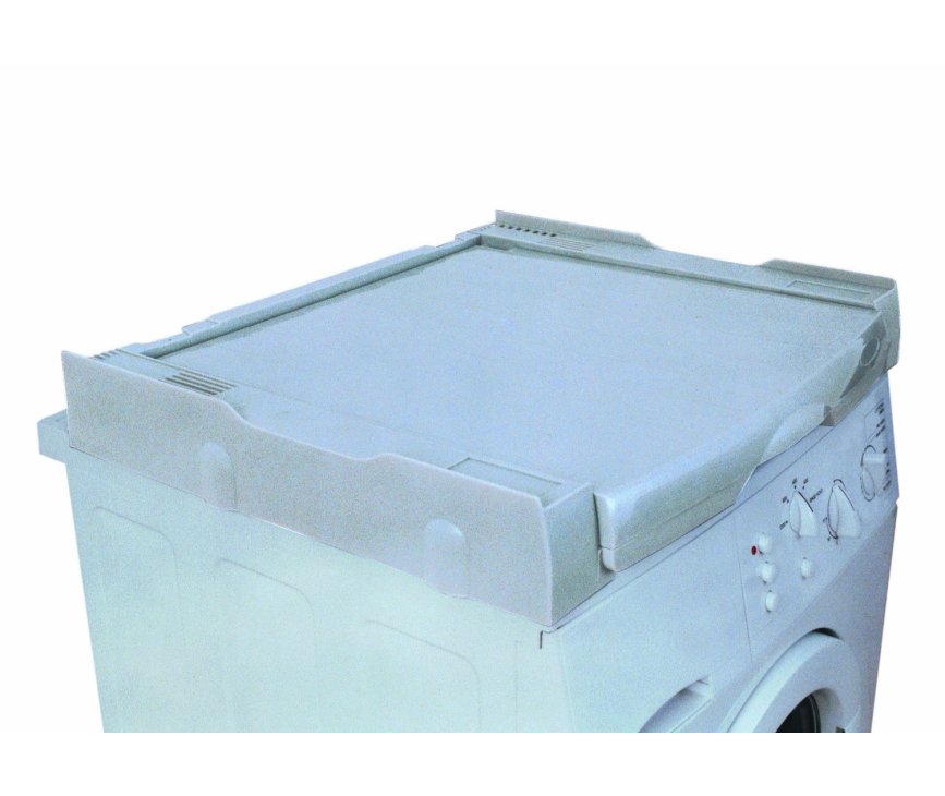 De SKS100 tussenstuk van WHIRLPOOL / BAUKNECHT wordt op de wasmachine vastgezet, waarna de droger erop geplaatst kan worden.