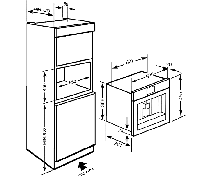 Maattekening Smeg CMS645X inbouw koffiemachine