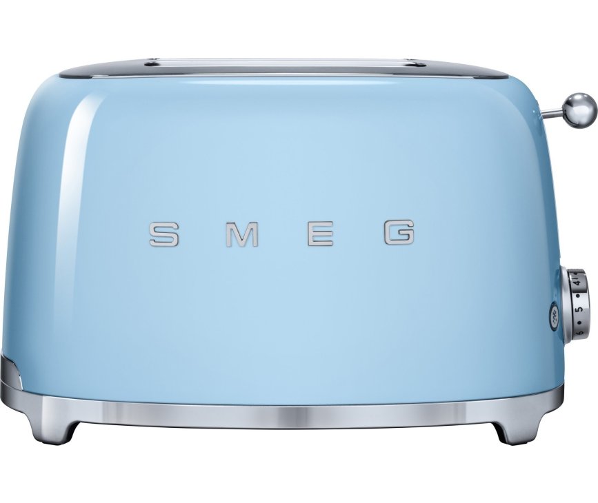 De Smeg TSF01PBEU broodrooster blauw is uitgevoerd in het jaren 50 retro design