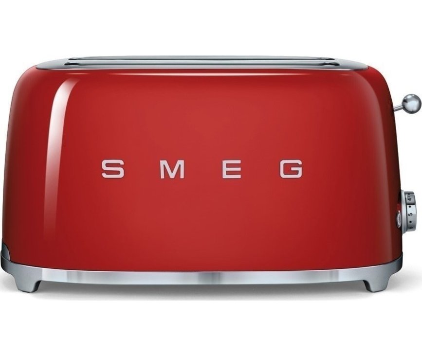 De Smeg TSF02RDEU broodrooster rood is uitgevoerd in het rode retro jaren 50 design