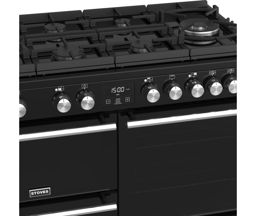 De wokbrander van het Stoves Precision DX S1000DF GTG EU BK zwart fornuis heeft een vermogen van 5,0 kW