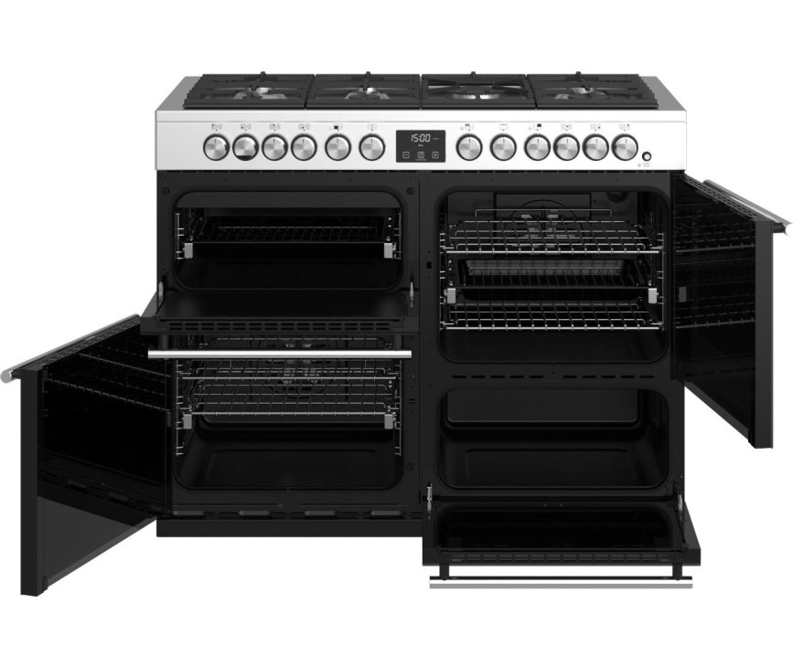 De ovenruiten van het Stoves Precision DX S1100DF EU SS fornuisworden doorzichtig zodra de oven staat