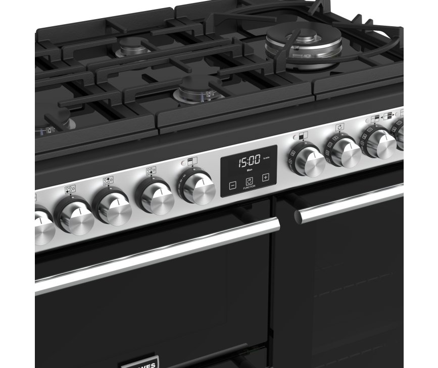 De wokbrander van het Stoves Precision DX S900DF GTG EU SS rvs fornuis heeft een vermogen van 4,0 kW