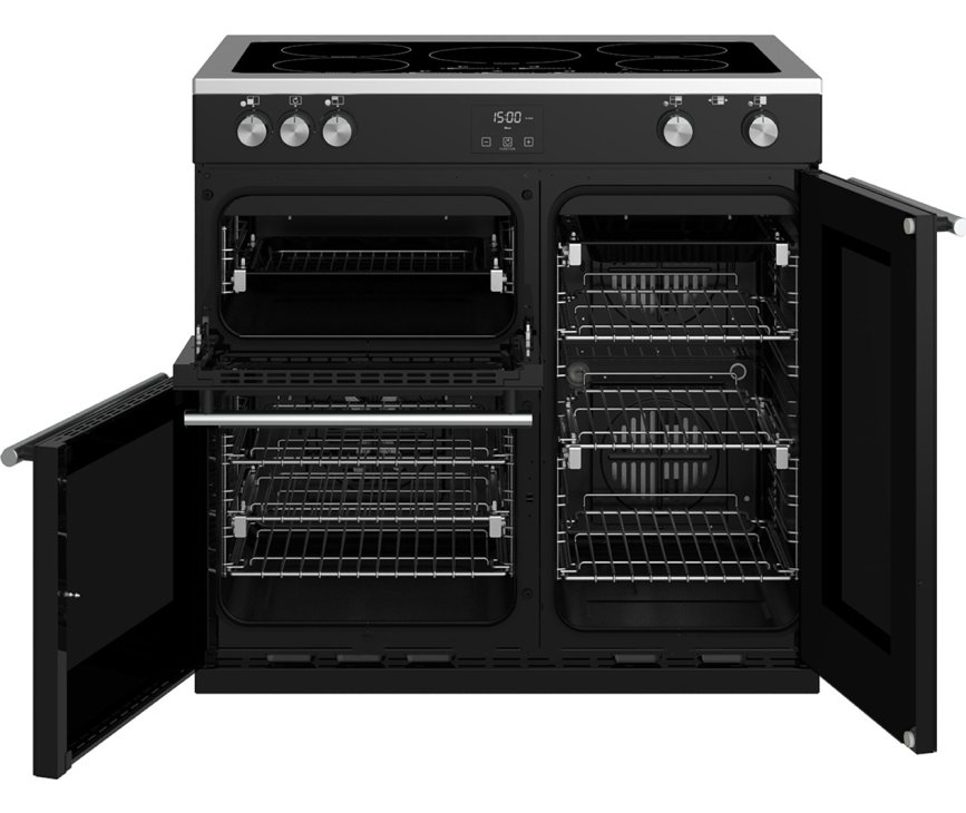 Het Stoves Precision DX S900Ei BK zwart inductie fornuis is uitgerust met drie ovens