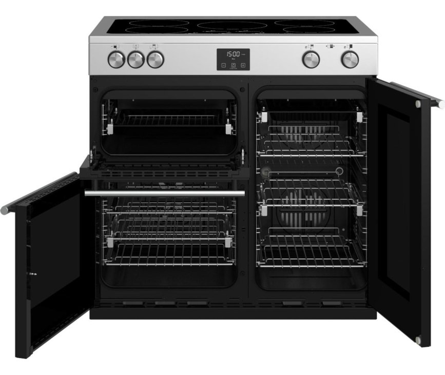 Het Stoves Precision DX S900Ei SS rvs inductie fornuis is uitgerust met vier ovens