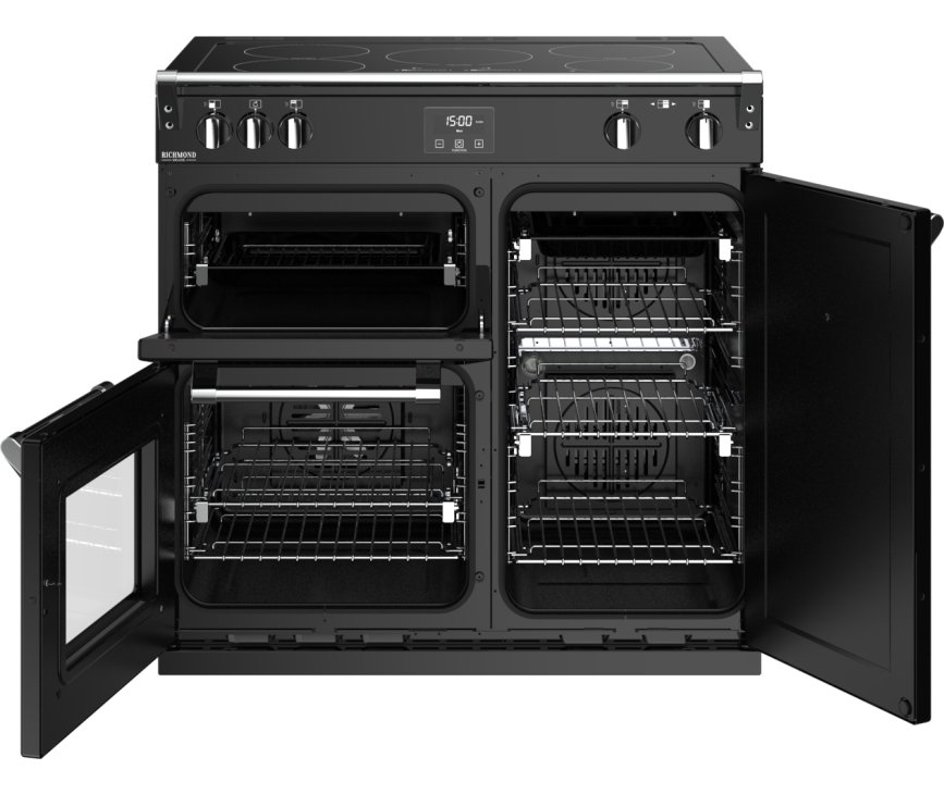 Het Stoves Richmond S900 EI zwart inductie fornuis heeft drie ovens