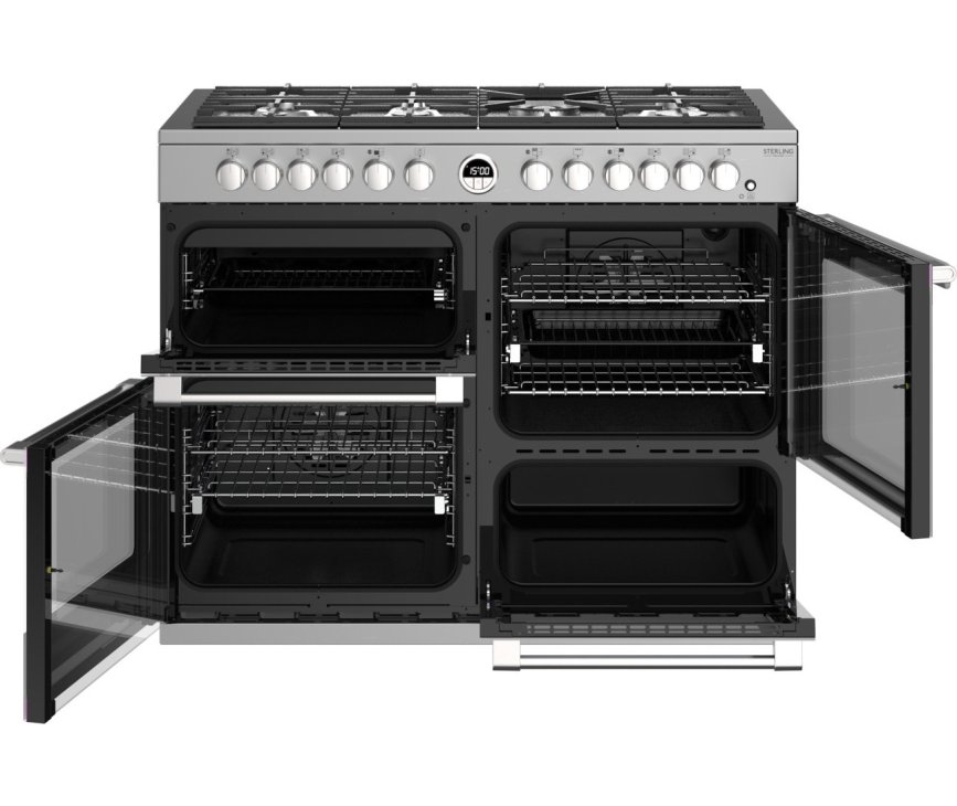 het Stoves Sterling S1100 DF rvs fornuis heeft wel vier ovens!