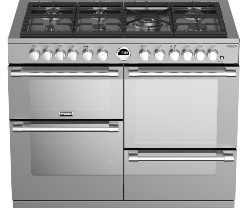 De kookplaat van het Stoves Sterling S1100 DF rvs fornuis is voorzien van wel zeven branders!