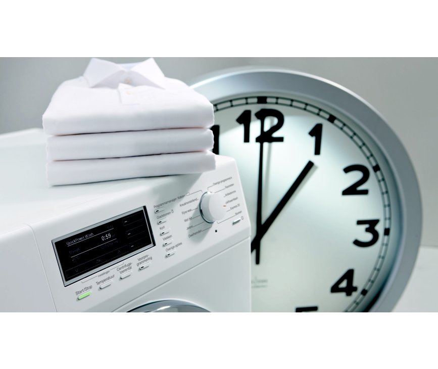 De QuickPowerWash functie op de Miele WMF 120 WCS wasmachine  zorgt voor een programma van 1 uur met wasresultaat A