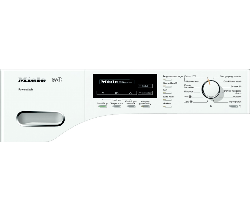 Het bedieningspaneel van de Miele WMF 120 WCS wasmachine  is eenvoudig en overzichtelijk