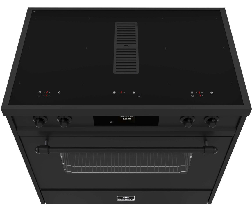 Elementi di Cucina IC9034-MZ-B inductie fornuis met afzuiging - mat zwart - klassiek