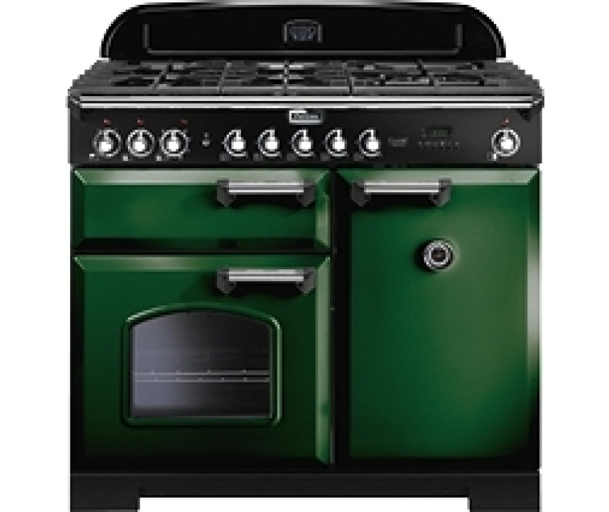 Falcon Classic Deluxe 100 inductie fornuis in de kleur groen met chroom beslag