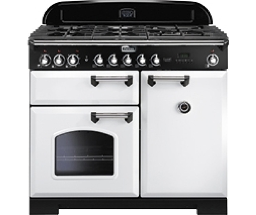 Falcon Classic Deluxe 100 inductie fornuis in de kleur wit met chroom beslag
