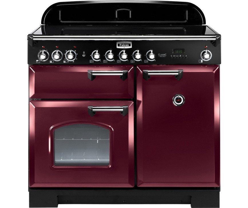 Falcon Classic Deluxe 100 inductie fornuis in de kleur Cranberry met chroom beslag
