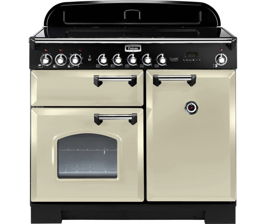 Falcon Classic Deluxe 100 inductie fornuis in de kleur creme met chroom beslag
