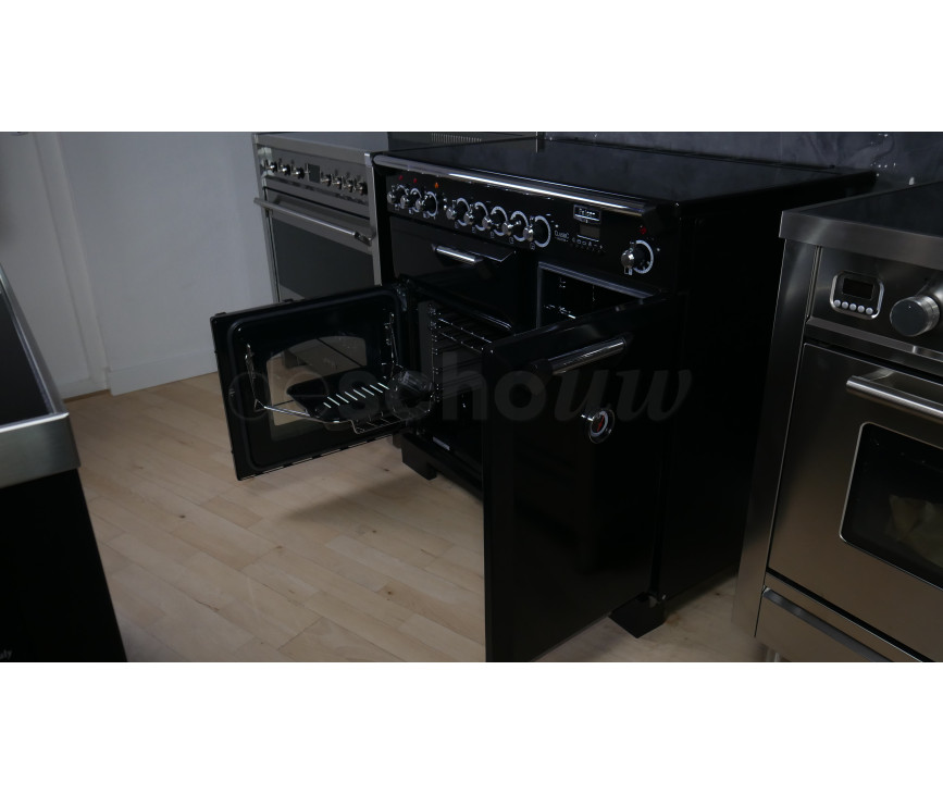 Falcon Classic Deluxe 100 inductie fornuis in de kleur zwart met chroom beslag