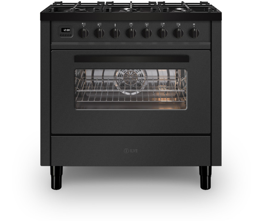Ilve L096WMP/MGD fornuis zwart - 90 cm. breed