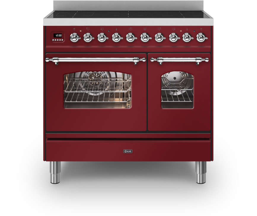 ILVE PDI096NE3/BU inductie fornuis - 2 ovens - 90 cm. - rood