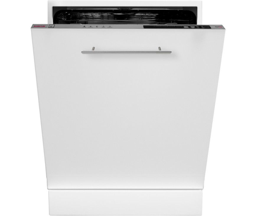 Foto van de Inventum IVW6008A inbouw vaatwasser afgebeeld met een witte deur van een voorbeeldkeuken.