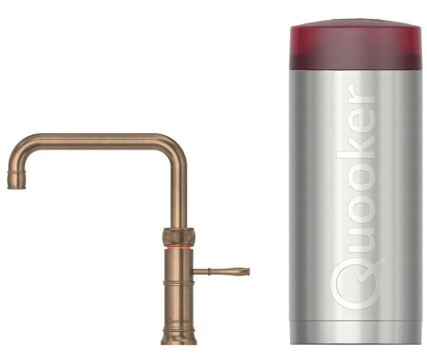 Quooker COMBI Classic Fusion Square MESSING PATINA - kokend water kraan