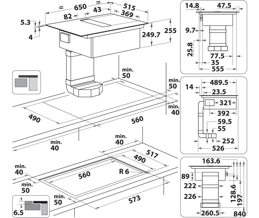 Whirlpool WVH 1065B F KIT inductie kookplaat met afzuiging