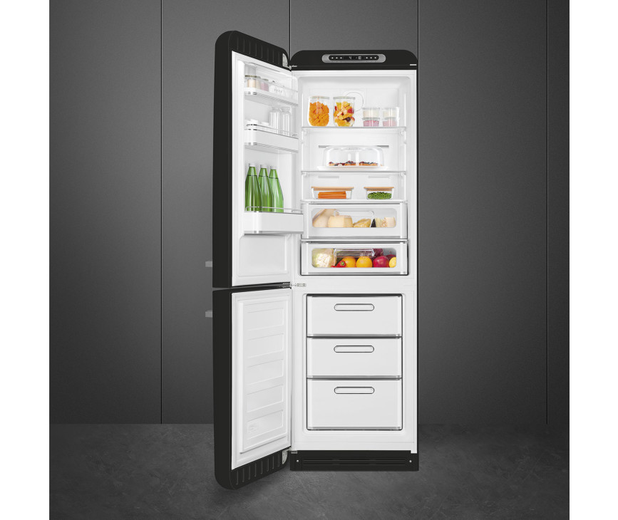 Smeg FAB32LBL5 retro jaren 50 koelkast zwart - linksdraaiend