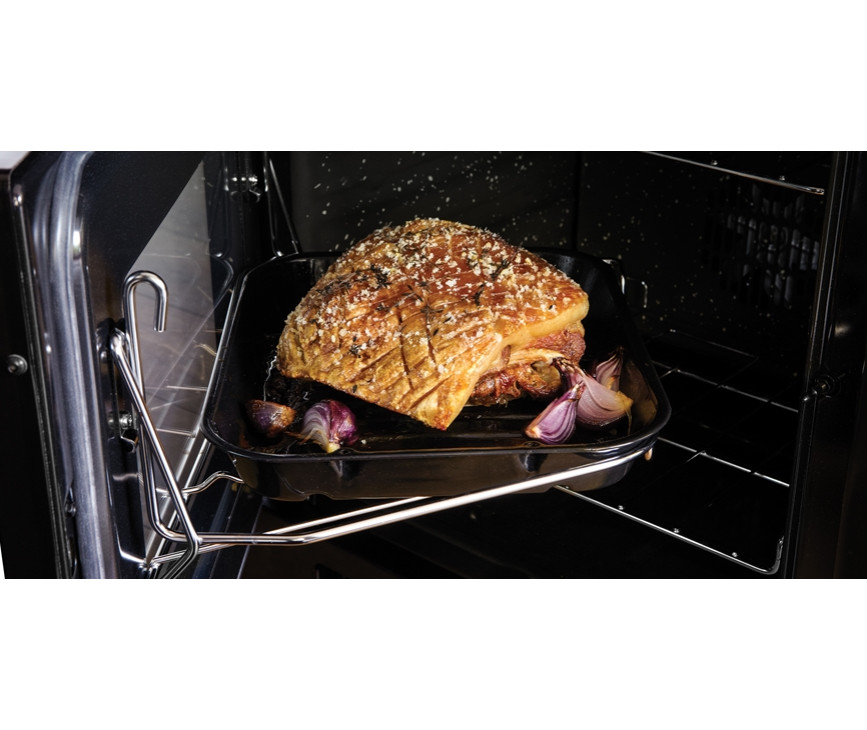Het handige Handy-reck in de oven linksonder FALCON Classic 100 gas/elektro fornuis zwart