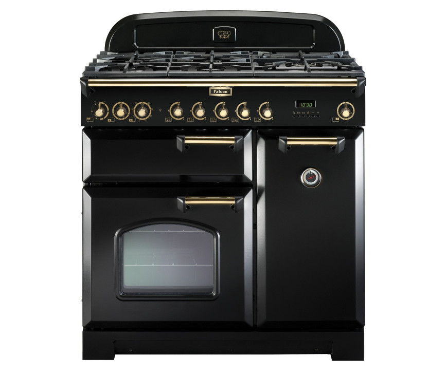 FALCON Classic Deluxe 90 gas/elektro fornuis zwart met messing beslag