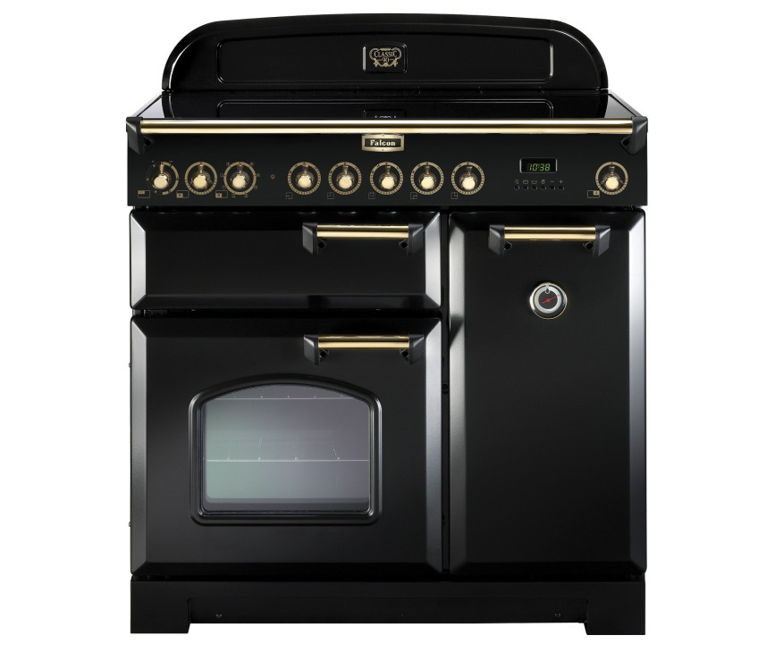 Falcon Classic Deluxe 90 keramisch fornuis zwart met messing beslag