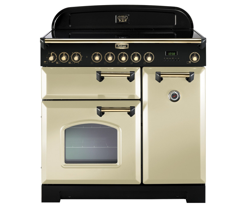 Falcon Classic Deluxe 90 keramisch fornuis creme met messing beslag