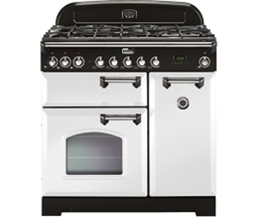 FALCON Classic Deluxe 90 gas/elektro fornuis wit met chroom beslag