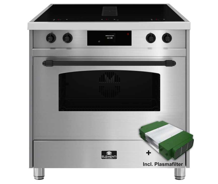 Elementi di Cucina IC9034-IX-B inductie fornuis met afzuiging - rvs - klassiek