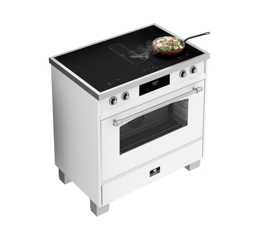Elementi di Cucina IC9034-WT-IX-S inductie fornuis met afzuiging - wit - klassiek