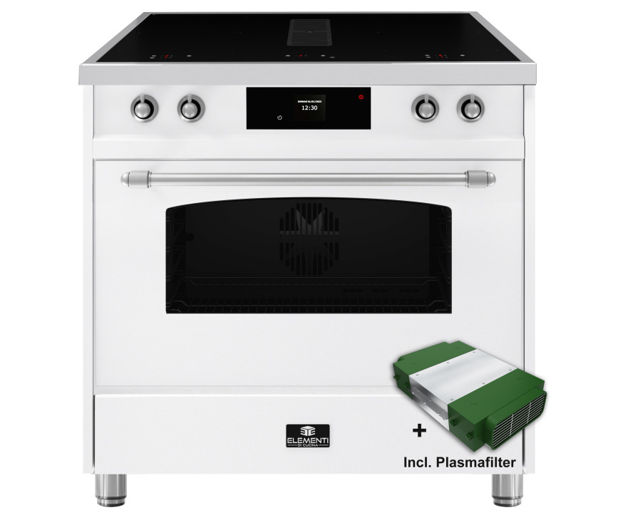Elementi di Cucina IC9034-WT-IX-S inductie fornuis met afzuiging - wit - klassiek