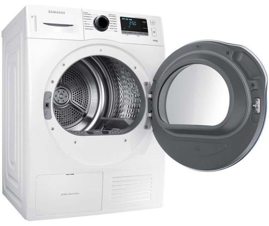 De Samsung DV80K6010CW is standaard rechtsdraaiend, maar de draairichting kan desgewenst omgezet worden