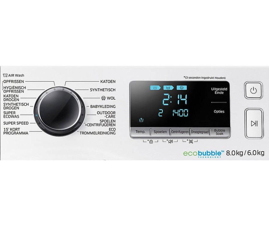 Het bedieningspaneel van de Samsung WD80J6400AW was/droogcombinatie