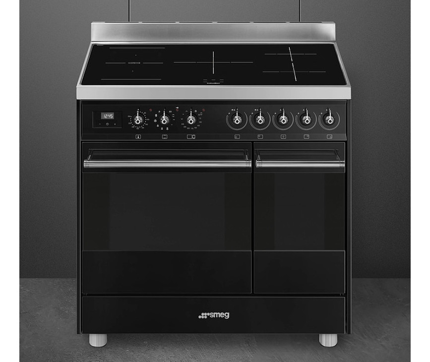 Smeg C92IPBL9-1 inductiefornuis, 90 cm. breed in de kleur  hoogglans zwart