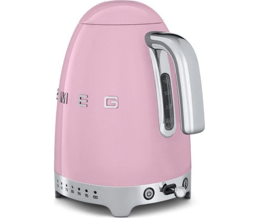 De Smeg KLF04PKEU waterkoker roze heeft een inhoudsindicator op de achterkant