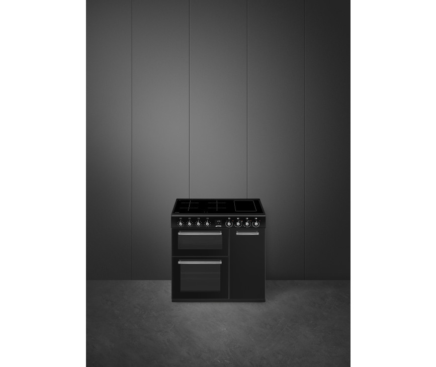 Smeg CX93IMBL inductie fornuis met 3 ovens - zwart - 90 cm. breed