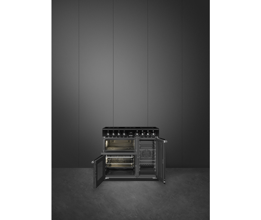 Smeg CX93IMBL inductie fornuis met 3 ovens - zwart - 90 cm. breed