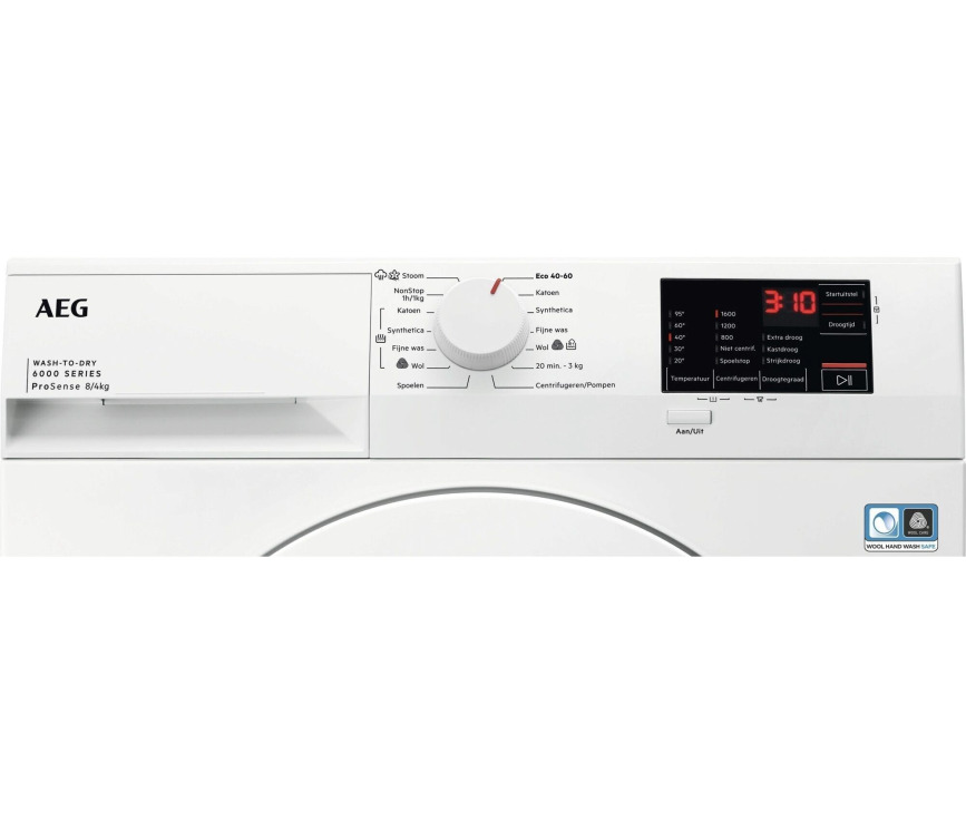 Aeg LWF62842 was/droogcombinatie met 8 kg. trommel en 1600 toeren